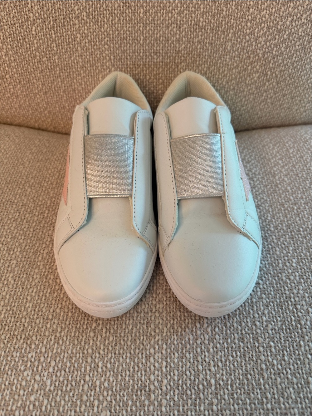 Kids White Slip-On Sneakers with Pink Accent